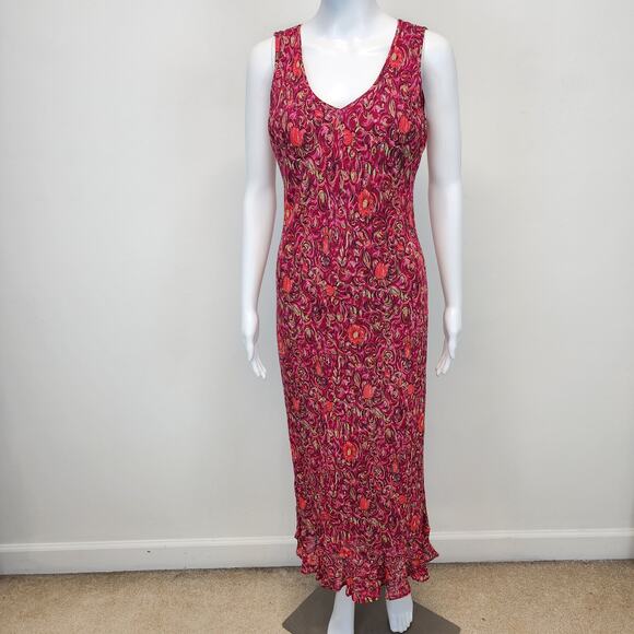 Vintage 90s Karen Kane Floral Maxi Dress Size S Pink Red V-neck Cottage Flowy - Picture 1 of 13